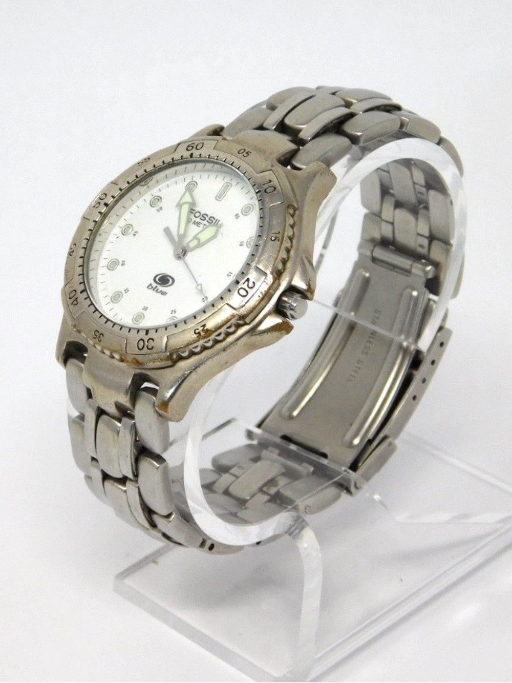 Fossil Blue Men's Watch AM-3201 White Dial Stainless Steel 5 ATM Luminous